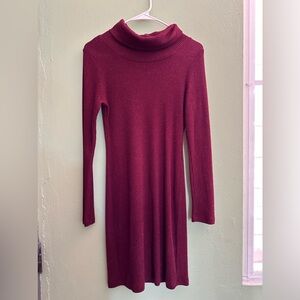Wine red Turtle neck Long Sleeve Dress